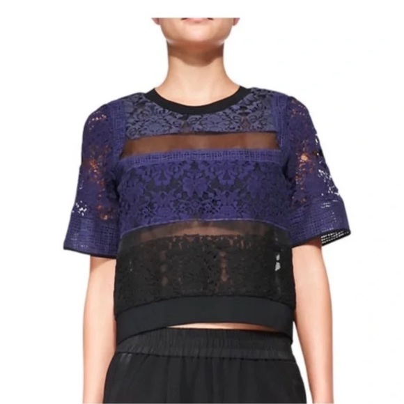 Rebecca Taylor Silk and Cotton Patchwork Lace Mixed-Media Top size 8 - Picture 15 of 15